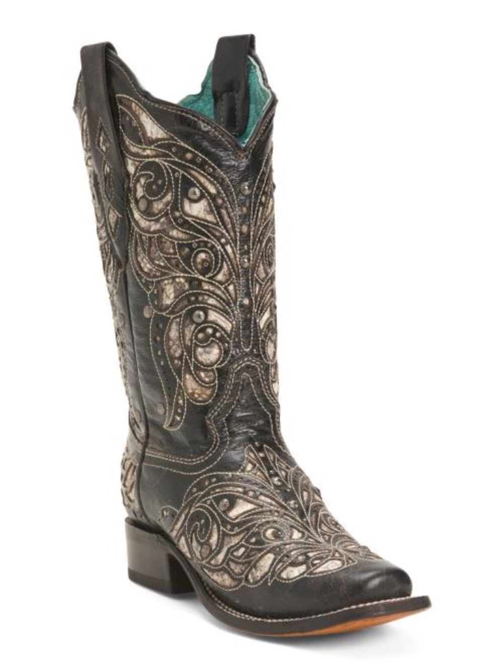 CORRAL BOOTS Made In Mexico Leather Inlay And Studs Square Toe Bo